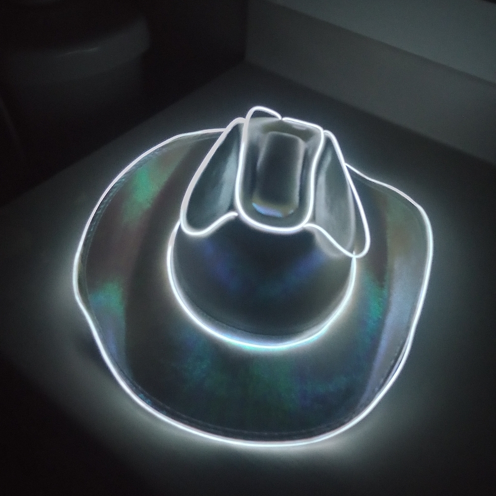Light Up White Iridescent Cowboy Hat - NWT - Picture 6 of 8